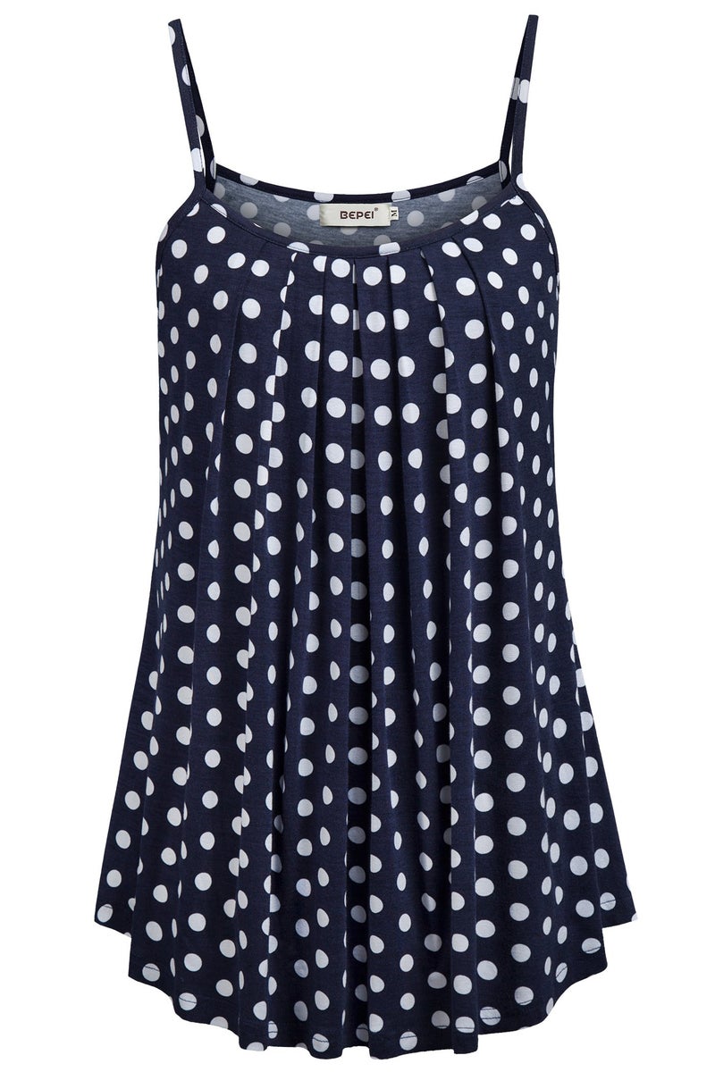 BEPEI Tank Tunic Shirts for Women Loose Casual Summer Pleated Flowy Sleeveless Camisole Polka Dot Tops 2025 Plus Size Blue XL - Image 1
